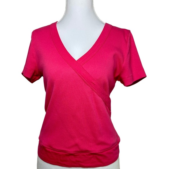 Nautica Tops - Nautica Women's Pink Ribbed Surplice‎ V-Neck Short Sleeve Top Size Medium